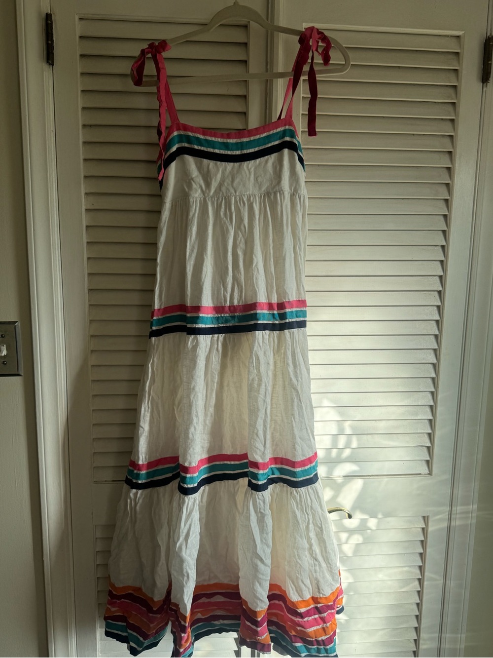 Zimmerman White Tiered Sun Dress with Pink & Teal Stripes